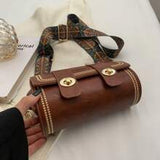 1pc Retro Mini Cylinder Handbag For Women, Shoulder Crossbody Bag For Daily Use (With Fur Decor)