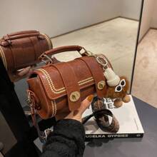 1pc Retro Mini Cylinder Handbag For Women, Shoulder Crossbody Bag For Daily Use (With Fur Decor)