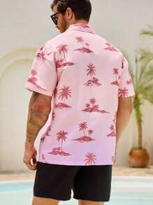 Manfinity VDAYZ Men's Vacation Casual Coconut Tree Printed Shirt And Shorts Beach Outfit Set