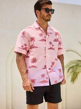 Manfinity VDAYZ Men's Vacation Casual Coconut Tree Printed Shirt And Shorts Beach Outfit Set