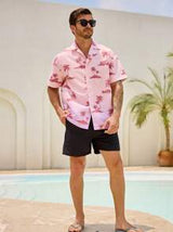 Manfinity VDAYZ Men's Vacation Casual Coconut Tree Printed Shirt And Shorts Beach Outfit Set