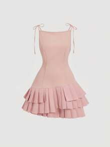 Women's Vintage Sweet Pleated Hem, Bowknot Waist Midi Dress, Pink Mini Dress Back To School Clothes Birthday Outfit Homecoming Dresses Prom Dress Bachelorette Outfits