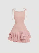 Women's Vintage Sweet Pleated Hem, Bowknot Waist Midi Dress, Pink Mini Dress Back To School Clothes Birthday Outfit Homecoming Dresses Prom Dress Bachelorette Outfits