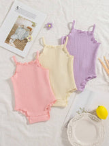 Vintaside Kids 3pcs/Set Newborn Baby Girls' Comfy Versatile Simple Solid Color Knit Camisole Romper Set, Spring/Summer