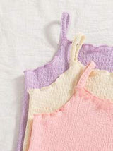 Vintaside Kids 3pcs/Set Newborn Baby Girls' Comfy Versatile Simple Solid Color Knit Camisole Romper Set, Spring/Summer
