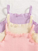 Vintaside Kids 3pcs/Set Newborn Baby Girls' Comfy Versatile Simple Solid Color Knit Camisole Romper Set, Spring/Summer