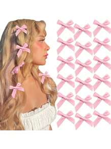 18PCS Pink Hair Bows For Women Hair Ribbon For Hair Small Hair Bows Clips Small Satin Hair Clips Mini Bows Hair Barrettes Hair Accessories For Women Girls
