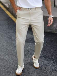 Manfinity Bizformal Men's Casual Slim Fit Solid Color Business Suit Trousers Men Pants Casual Casual  Men High Waisted Pants Men Clothing Men Pants Casual Pants For Men