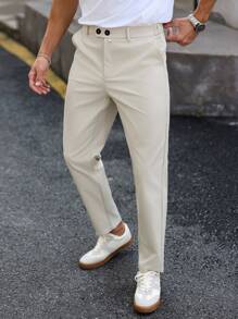 Manfinity Bizformal Men's Casual Slim Fit Solid Color Business Suit Trousers Men Pants Casual Casual  Men High Waisted Pants Men Clothing Men Pants Casual Pants For Men