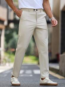 Manfinity Bizformal Men's Casual Slim Fit Solid Color Business Suit Trousers Men Pants Casual Casual  Men High Waisted Pants Men Clothing Men Pants Casual Pants For Men