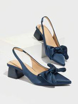 Women's Bow Decor Block Heel Pointed Toe Sandals