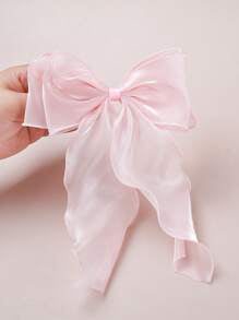 1pc Sweet Pink Princess Net Yarn Extra Large Bow Wavy Ribbon Clip, Elegant Gentle Hair Accessory For Spring