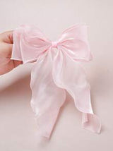 1pc Sweet Pink Princess Net Yarn Extra Large Bow Wavy Ribbon Clip, Elegant Gentle Hair Accessory For Spring