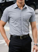 Manfinity Mode Men's Solid Color Business Casual Short Sleeve Shirt Men Office Shirts Mens Casual Dress Shirts Office Outfits For Men