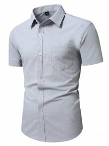 Manfinity Mode Men's Solid Color Business Casual Short Sleeve Shirt Men Office Shirts Mens Casual Dress Shirts Office Outfits For Men
