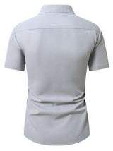 Manfinity Mode Men's Solid Color Short Sleeve Single-Breasted Casual Commuter Shirt, Summer Men Fitted Shirts Men Business Casual Shirts Men's Slim Fit Shirts Short Sleeve Dress Shirts Fitted Shirts For Men
