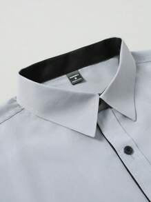 Manfinity Mode Men's Solid Color Short Sleeve Single-Breasted Casual Commuter Shirt, Summer Men Fitted Shirts Men Business Casual Shirts Men's Slim Fit Shirts Short Sleeve Dress Shirts Fitted Shirts For Men