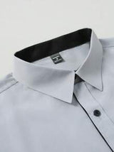 Manfinity Mode Men's Solid Color Short Sleeve Single-Breasted Casual Commuter Shirt, Summer Men Fitted Shirts Men Business Casual Shirts Men's Slim Fit Shirts Short Sleeve Dress Shirts Fitted Shirts For Men