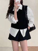 Minimalist Polo Collar Unisex Long Sleeve Solid Color Loose Casual Blouse For Women
