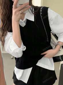Minimalist Polo Collar Unisex Long Sleeve Solid Color Loose Casual Blouse For Women