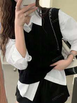Minimalist Polo Collar Unisex Long Sleeve Solid Color Loose Casual Blouse For Women