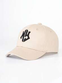 NY Embroidered Solid Baseball Cap, Unisex, Suitable For Spring & Summer