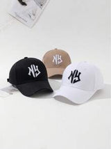 NY Embroidered Solid Baseball Cap, Unisex, Suitable For Spring & Summer