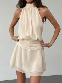 Aloruh Backless Halter Tie-Up Dress