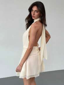 Aloruh Backless Halter Tie-Up Dress