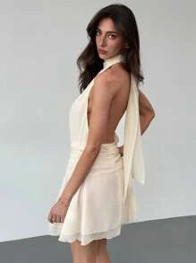 easyown Backless Halter Tie-Up Dress