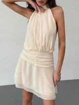 Aloruh Backless Halter Tie-Up Dress