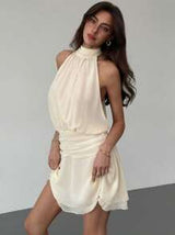 Aloruh Backless Halter Tie-Up Dress