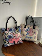 Disney 1pc (Disney Authorized) Stitch,Mickey Mouse,Disney Princess,PLUTO Series Beige Simple And Fashionable Cartoon Canvas Bag, Girl's Portable Tote Bag.