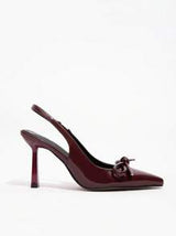 CUCCOO CHICEST Women's Back Strap Burgundy Bow Decor High Heel
