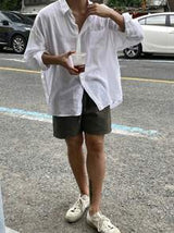 Men's Solid Color Button-Front Long Sleeve Pocket Casual Shirt