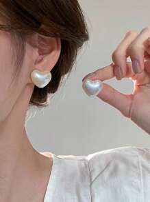 Nooxian 2pcs Women's Exaggerated Style Pink Round Large Pearl Stud Earrings, For Party And Wedding (No Gift Box)