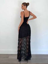 Siren Gaze Summer New Black Lace Elegant Long Dress Female Elegant Lace Long Dress, Sexy Elegant Perspective Lace Suspender Dress, Black Long Dress Women Dresses Birthday