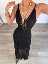 Siren Gaze Summer New Black Lace Elegant Long Dress Female Elegant Lace Long Dress, Sexy Elegant Perspective Lace Suspender Dress, Black Long Dress Women Dresses Birthday