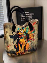 Disney 1pc (Disney Authorized) Stitch,Mickey Mouse,Disney Princess,PLUTO Series Beige Simple And Fashionable Cartoon Canvas Bag, Girl's Portable Tote Bag.