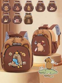 1pc Cartoon Cute Capybara Backpack, Cute Baby New Capybara Backpack, Smooth Zipper, With A Variety Of Capybara Patterns, Large Capacity And Multiple Pockets, For Books, Daily Necessities, Snacks, Suitable For Teenagers To Travel And Daily Use