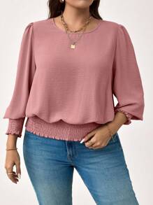 EASYOWN LUNE Plus Size Casual Solid Color Puff Sleeve BlouseNew Vears Women Outfit Holiday Outfit Summer Outfits For Women Vacation Outfits Woman Valentine's Day