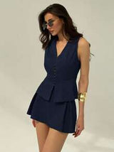 Aloruh 2 Pieces Set for Women Casual Solid Color V-Neck Sleeveless Top And Shorts