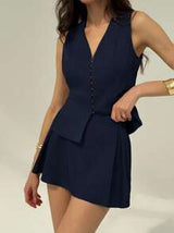 Aloruh 2 Pieces Set for Women Casual Solid Color V-Neck Sleeveless Top And Shorts