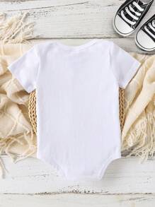Baby Boy Fashionable Minimalist Cute Slogan Letter Print Short Sleeve Bodysuit, Summer Newborn