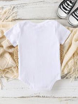 Baby Boy Fashionable Minimalist Cute Slogan Letter Print Short Sleeve Bodysuit, Summer Newborn