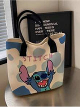 Disney 1pc (Disney Authorized) Stitch,Mickey Mouse,Disney Princess,PLUTO Series Beige Simple And Fashionable Cartoon Canvas Bag, Girl's Portable Tote Bag.