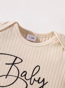 2-Pcs Newborn Baby Boys/Girls Casual Knit Comfortable Letter Printed Solid Color Short Sleeve Jumpsuit & Hat Set, Spring/Summer, 2025 New Year Version, Valentine's Day