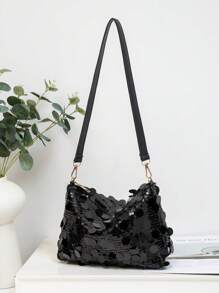 1pc Women's New Arrival Sequin Crescent Shaped PVC Shoulder Bag