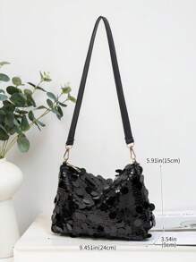 1pc Women's New Arrival Sequin Crescent Shaped PVC Shoulder Bag