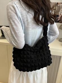 Soft Touch Large Capacity Women's Shoulder Bag, Casual Cloud Shaped Ruched Design, Korean Style New Arrival